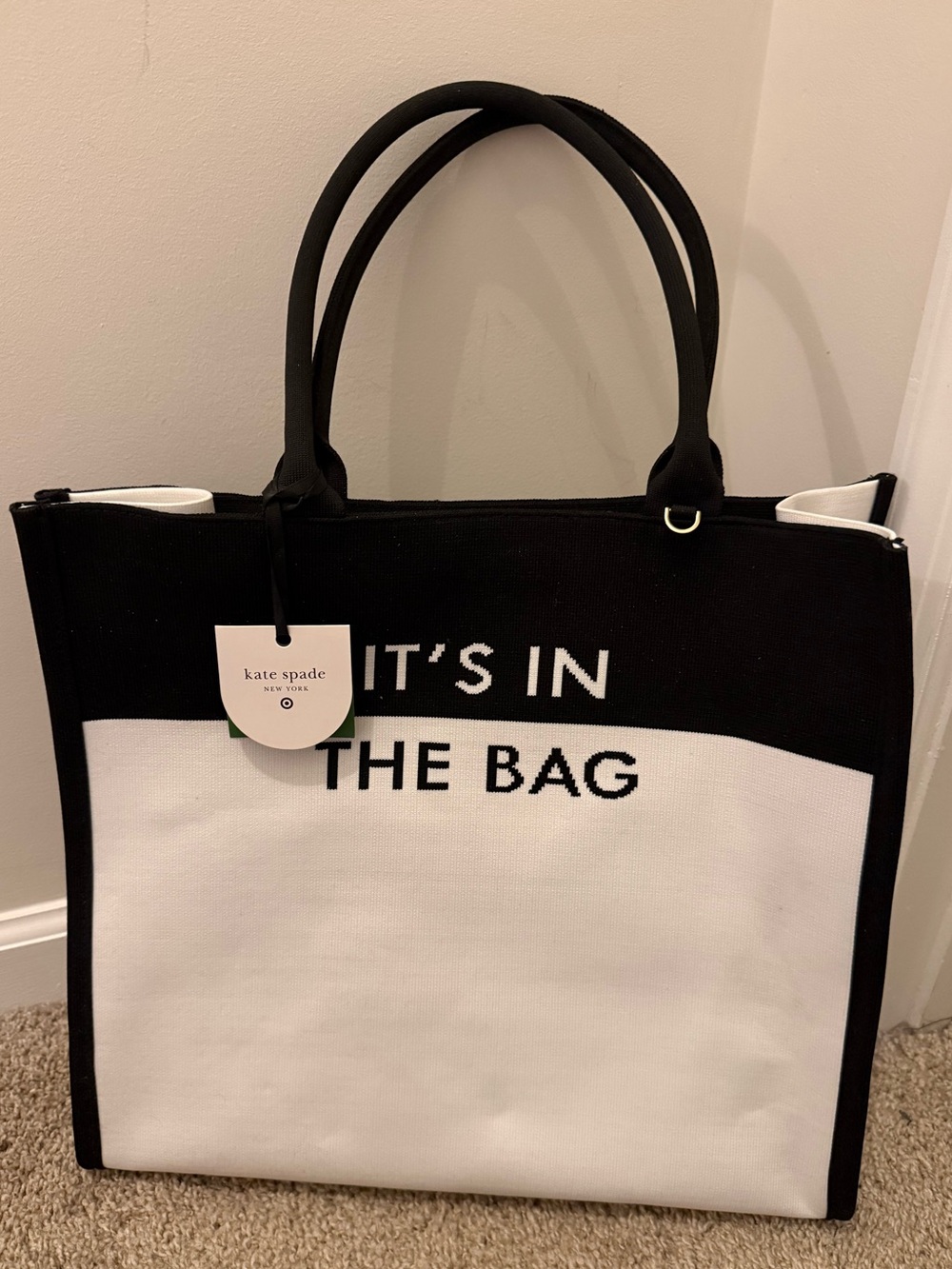 kate spade x target black & white “It's In The Bag" colorblock knit tote bag